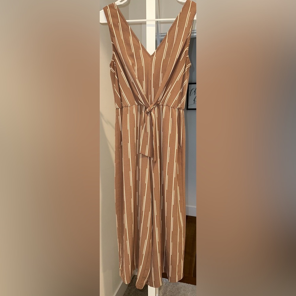 As U Wish Taupe and White V-Neck Jumpsuit